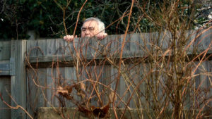 Steve peers over a garden fence